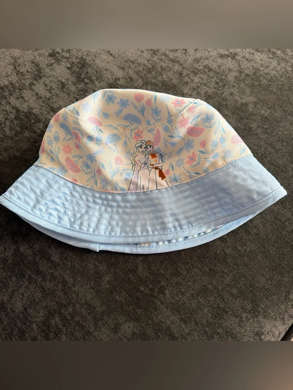 Toddler Girls Floral Bucket Hat with Frozen Print - Light Blue & Pink